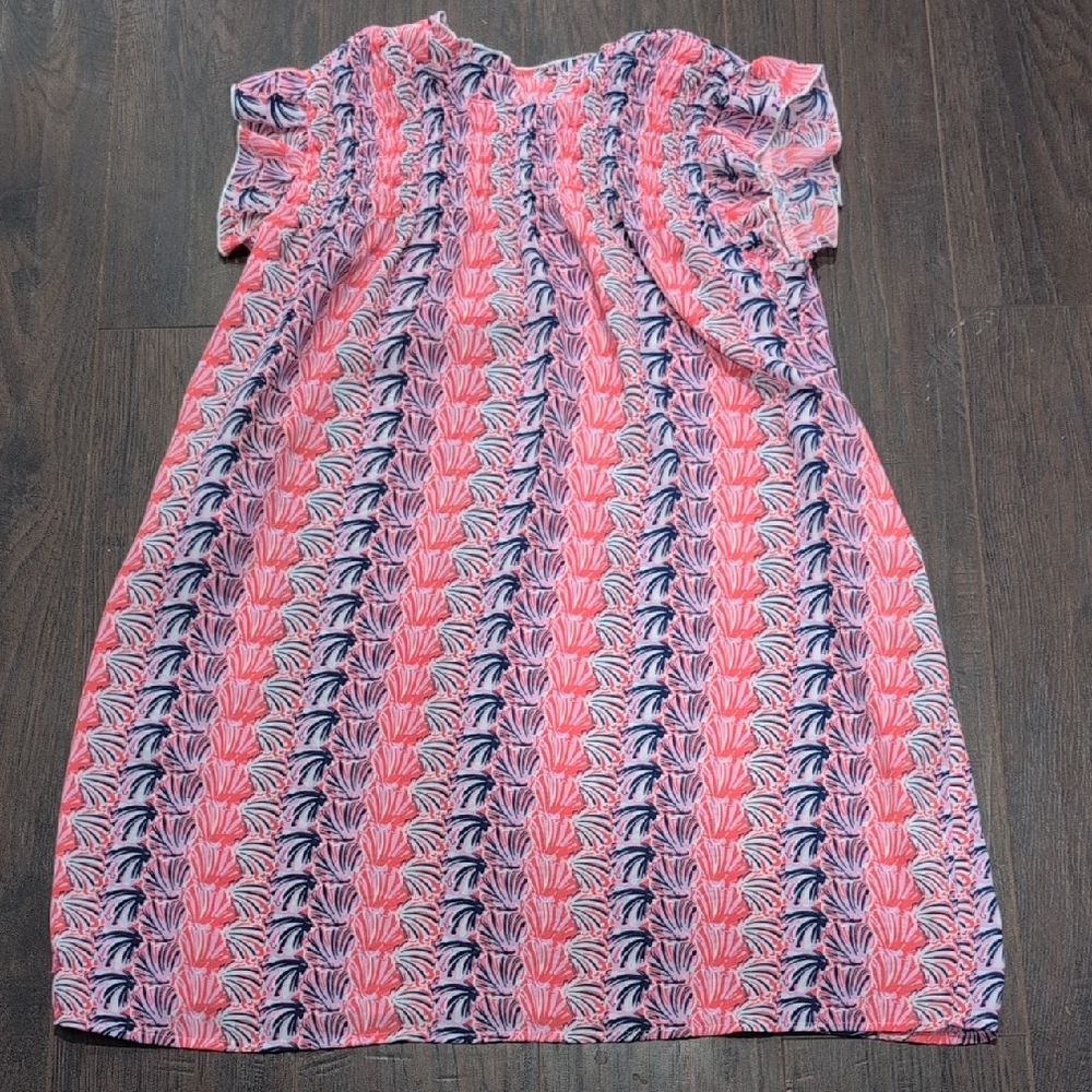 Girls' Pink Patterned Flutter-Sleeve Dress